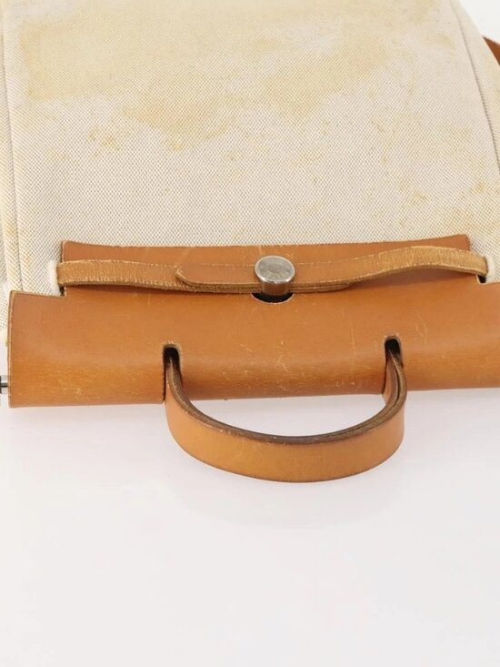HERMES Herbag Ad PM Backpack Canvas Leather 2way Beige Silver Auth 172481 main image 7